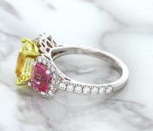 Load image into Gallery viewer, Multicolor Sapphire Ring with Diamond Accents in 18K White Gold