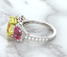 Load image into Gallery viewer, Multicolor Sapphire Ring with Diamond Accents in 18K White Gold