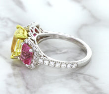Load image into Gallery viewer, Multicolor Sapphire Ring with Diamond Accents in 18K White Gold