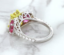 Load image into Gallery viewer, Multicolor Sapphire Ring with Diamond Accents in 18K White Gold