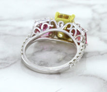 Load image into Gallery viewer, Multicolor Sapphire Ring with Diamond Accents in 18K White Gold