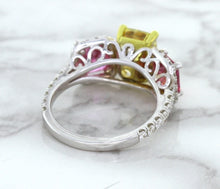 Load image into Gallery viewer, Multicolor Sapphire Ring with Diamond Accents in 18K White Gold