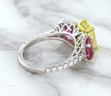 Load image into Gallery viewer, Multicolor Sapphire Ring with Diamond Accents in 18K White Gold