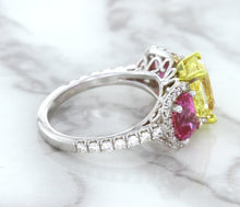 Load image into Gallery viewer, Multicolor Sapphire Ring with Diamond Accents in 18K White Gold