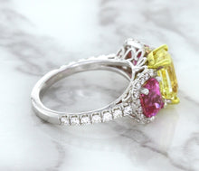 Load image into Gallery viewer, Multicolor Sapphire Ring with Diamond Accents in 18K White Gold
