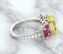 Load image into Gallery viewer, Multicolor Sapphire Ring with Diamond Accents in 18K White Gold