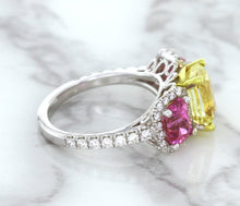 Load image into Gallery viewer, Multicolor Sapphire Ring with Diamond Accents in 18K White Gold