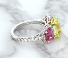 Load image into Gallery viewer, Multicolor Sapphire Ring with Diamond Accents in 18K White Gold