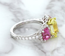 Load image into Gallery viewer, Multicolor Sapphire Ring with Diamond Accents in 18K White Gold