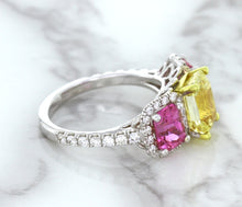 Load image into Gallery viewer, Multicolor Sapphire Ring with Diamond Accents in 18K White Gold