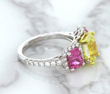 Load image into Gallery viewer, Multicolor Sapphire Ring with Diamond Accents in 18K White Gold