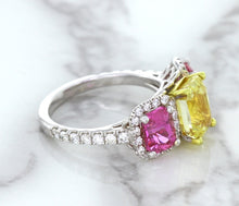 Load image into Gallery viewer, Multicolor Sapphire Ring with Diamond Accents in 18K White Gold