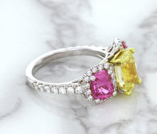 Load image into Gallery viewer, Multicolor Sapphire Ring with Diamond Accents in 18K White Gold