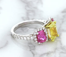 Load image into Gallery viewer, Multicolor Sapphire Ring with Diamond Accents in 18K White Gold