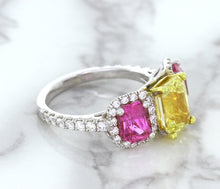 Load image into Gallery viewer, Multicolor Sapphire Ring with Diamond Accents in 18K White Gold