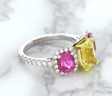 Load image into Gallery viewer, Multicolor Sapphire Ring with Diamond Accents in 18K White Gold