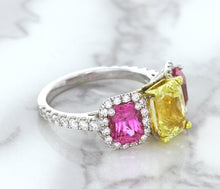 Load image into Gallery viewer, Multicolor Sapphire Ring with Diamond Accents in 18K White Gold