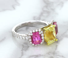 Load image into Gallery viewer, Multicolor Sapphire Ring with Diamond Accents in 18K White Gold