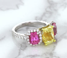 Load image into Gallery viewer, Multicolor Sapphire Ring with Diamond Accents in 18K White Gold