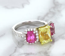 Load image into Gallery viewer, Multicolor Sapphire Ring with Diamond Accents in 18K White Gold