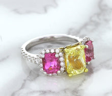 Load image into Gallery viewer, Multicolor Sapphire Ring with Diamond Accents in 18K White Gold