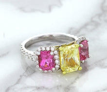 Load image into Gallery viewer, Multicolor Sapphire Ring with Diamond Accents in 18K White Gold