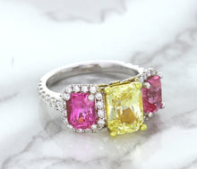 Load image into Gallery viewer, Multicolor Sapphire Ring with Diamond Accents in 18K White Gold