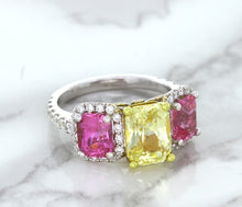 Load image into Gallery viewer, Multicolor Sapphire Ring with Diamond Accents in 18K White Gold