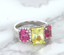 Load image into Gallery viewer, Multicolor Sapphire Ring with Diamond Accents in 18K White Gold