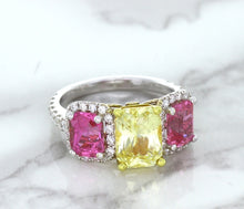 Load image into Gallery viewer, Multicolor Sapphire Ring with Diamond Accents in 18K White Gold