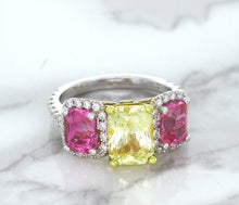 Load image into Gallery viewer, Multicolor Sapphire Ring with Diamond Accents in 18K White Gold