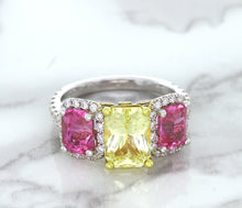 Load image into Gallery viewer, Multicolor Sapphire Ring with Diamond Accents in 18K White Gold