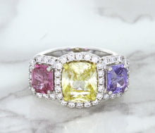 Load image into Gallery viewer, Multicolor Sapphire Ring with Diamond Halo in 18K White Gold