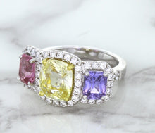Load image into Gallery viewer, Multicolor Sapphire Ring with Diamond Halo in 18K White Gold