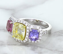 Load image into Gallery viewer, Multicolor Sapphire Ring with Diamond Halo in 18K White Gold