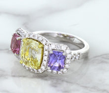 Load image into Gallery viewer, Multicolor Sapphire Ring with Diamond Halo in 18K White Gold