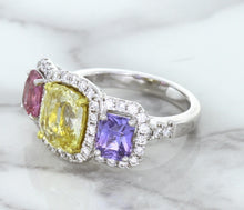Load image into Gallery viewer, Multicolor Sapphire Ring with Diamond Halo in 18K White Gold