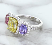 Load image into Gallery viewer, Multicolor Sapphire Ring with Diamond Halo in 18K White Gold