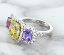 Load image into Gallery viewer, Multicolor Sapphire Ring with Diamond Halo in 18K White Gold
