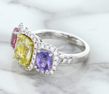 Load image into Gallery viewer, Multicolor Sapphire Ring with Diamond Halo in 18K White Gold