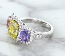 Load image into Gallery viewer, Multicolor Sapphire Ring with Diamond Halo in 18K White Gold