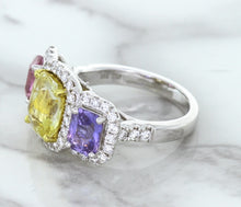 Load image into Gallery viewer, Multicolor Sapphire Ring with Diamond Halo in 18K White Gold