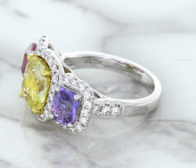 Load image into Gallery viewer, Multicolor Sapphire Ring with Diamond Halo in 18K White Gold