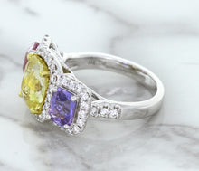 Load image into Gallery viewer, Multicolor Sapphire Ring with Diamond Halo in 18K White Gold