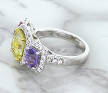 Load image into Gallery viewer, Multicolor Sapphire Ring with Diamond Halo in 18K White Gold
