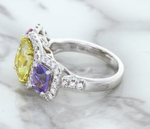 Load image into Gallery viewer, Multicolor Sapphire Ring with Diamond Halo in 18K White Gold