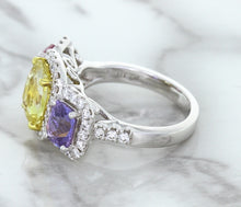 Load image into Gallery viewer, Multicolor Sapphire Ring with Diamond Halo in 18K White Gold