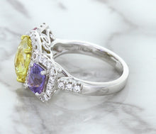 Load image into Gallery viewer, Multicolor Sapphire Ring with Diamond Halo in 18K White Gold