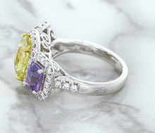 Load image into Gallery viewer, Multicolor Sapphire Ring with Diamond Halo in 18K White Gold