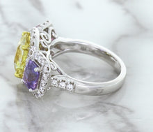 Load image into Gallery viewer, Multicolor Sapphire Ring with Diamond Halo in 18K White Gold